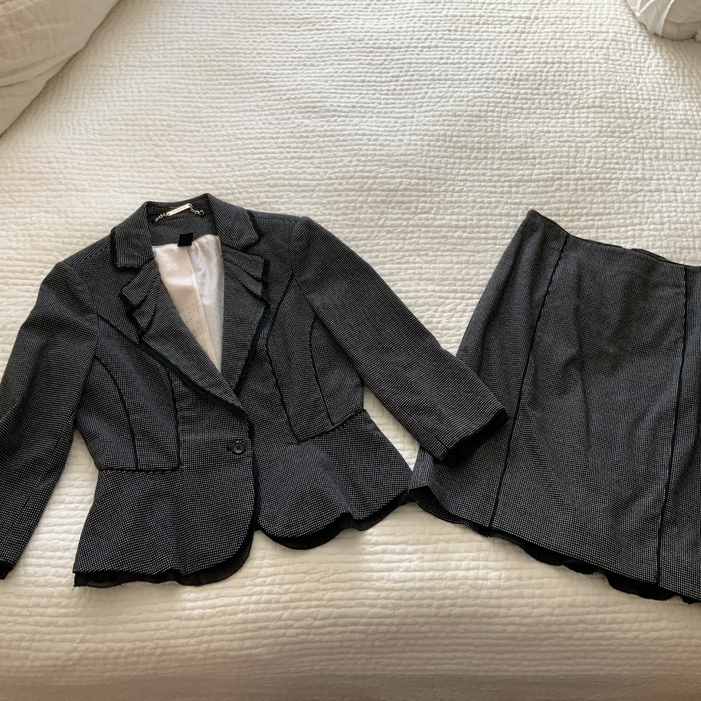 WHBM 2-piece Suit, Primarily Black with White pattern.